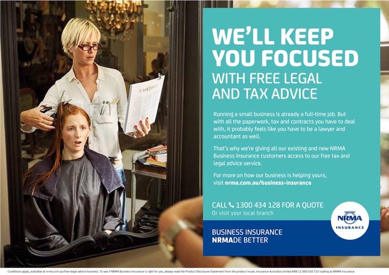 NRMA Retail Business Insurance print advertisement, hairdresser